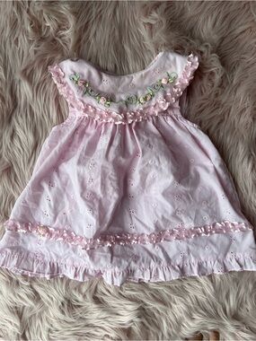 Pink Floral Trim Eyelet Baby Dress 24M